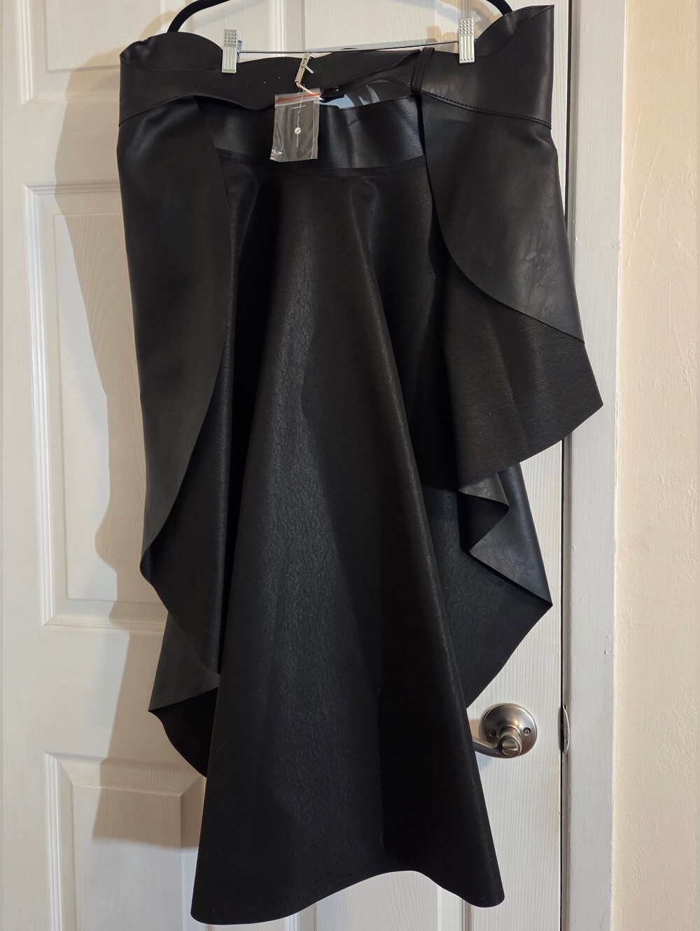 Ashley Stewart Black Asymmetrical Ruffle Faux-Leather Skirt